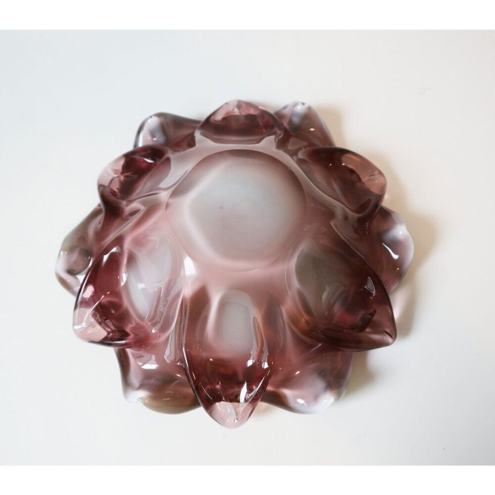 Vintage Murano Cased Glass Bowl Purple Green White Bowl  Mid Century Modern - Picture 5 of 7